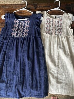 Old Navy Navy and Cream Embroidered Flutter-Sleeve Dresses